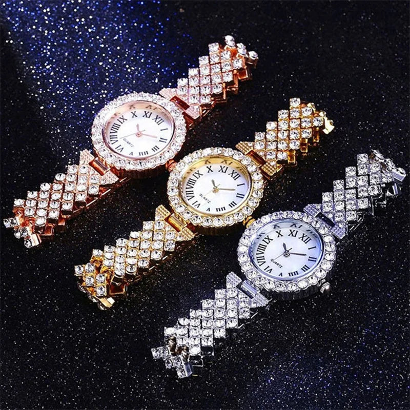 Relógio feminino Diamond, cravejado com Zircônia e com uma linda pulseira grátis.