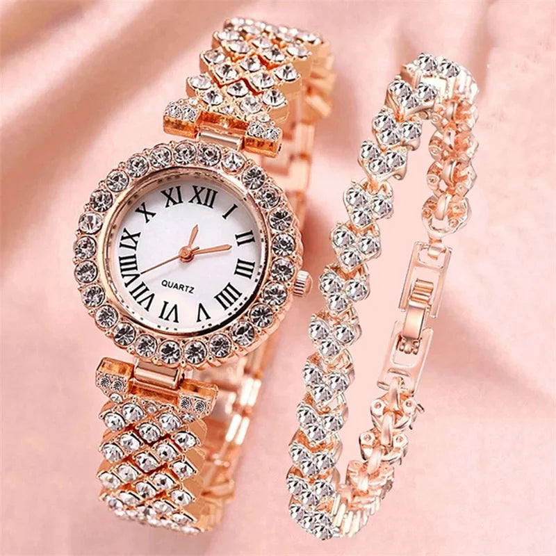 Relógio feminino Diamond, cravejado com Zircônia e com uma linda pulseira grátis.