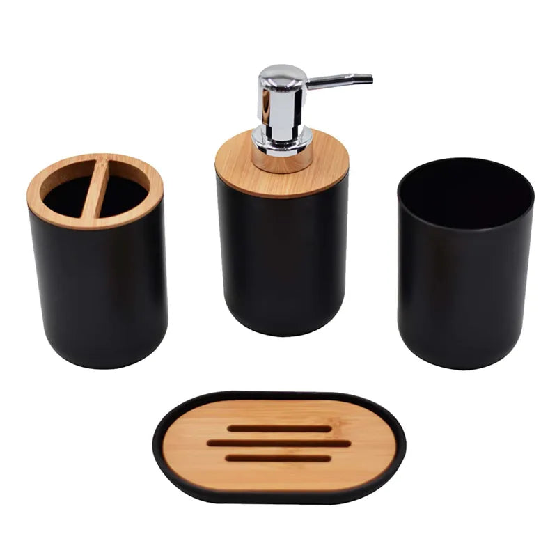 Kit para pia de banheiro ou lavabo com 4 peças. Dispenser de sabonete, dispenser de sabão, copo e porta escova de dentes.