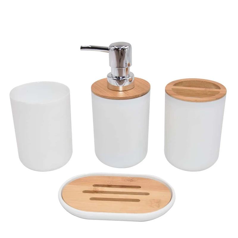 Kit para pia de banheiro ou lavabo com 4 peças. Dispenser de sabonete, dispenser de sabão, copo e porta escova de dentes.